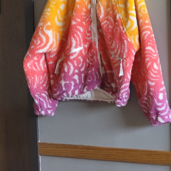 Free People Ombre Sherpa Jacket in Yellow, Orange & Pink - Picture 2 of 7